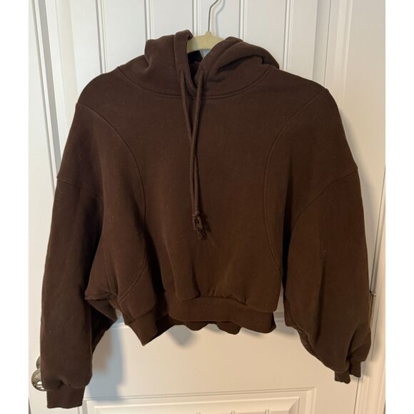 Lazy Sunday Brown Cropped Cozy Athleisure Hoodie EUC - Picture 4 of 5